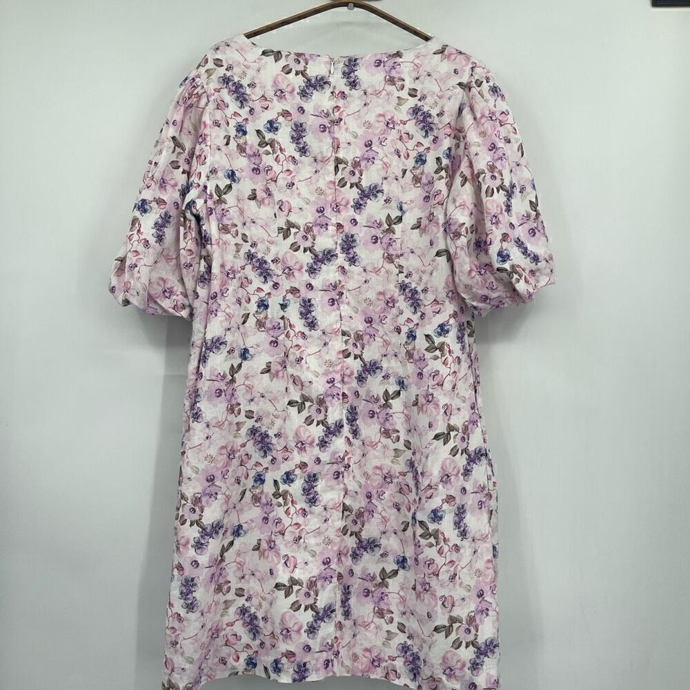 M. Maison Multicolor Floral Square Neck Linen Mini Dress Large - Picture 7 of 9